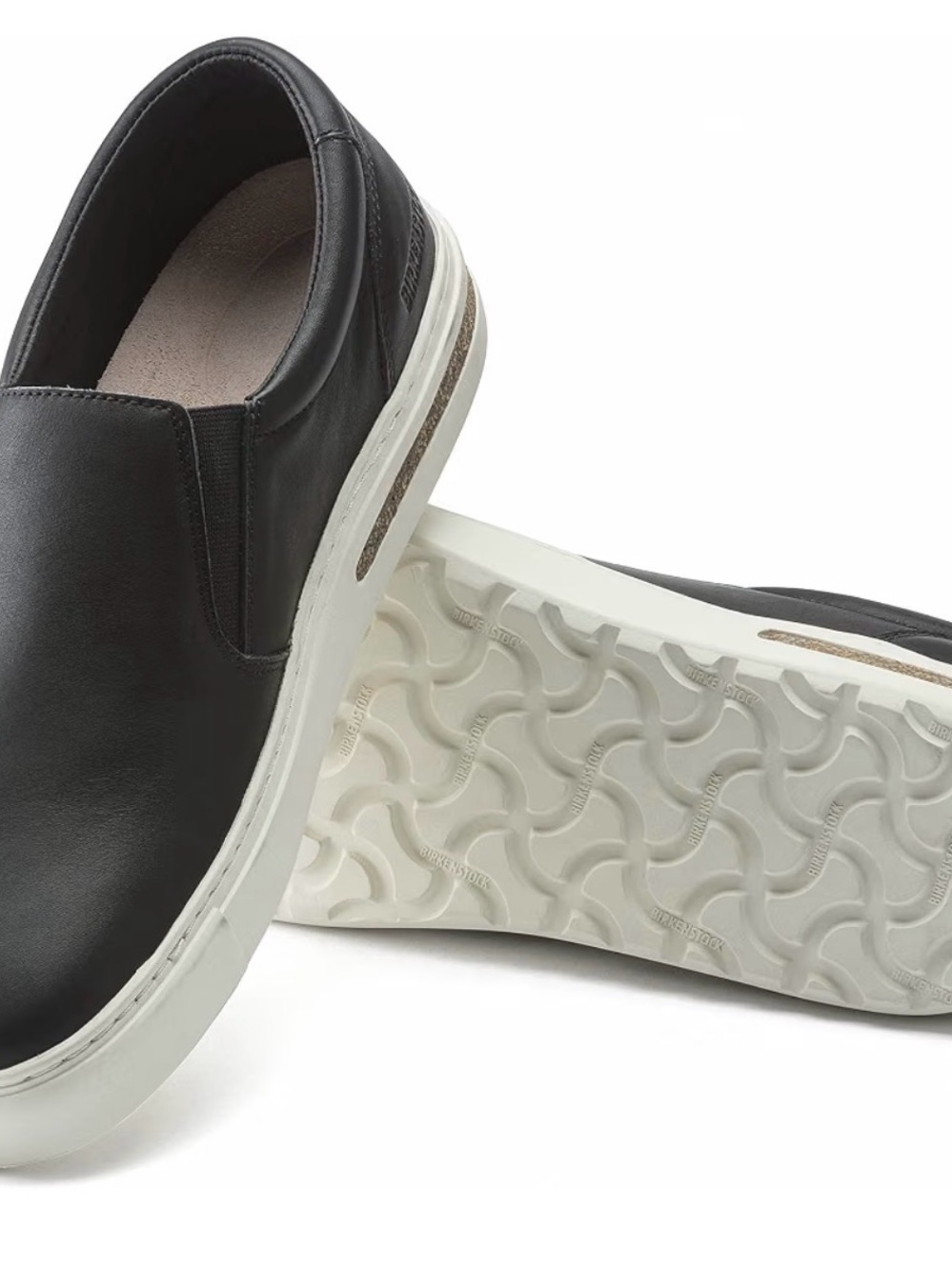 Birkenstock Women's Black Slip-On Leather Sneakers with White Sole - Picture 3 of 5
